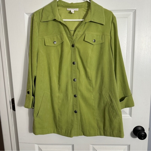 JM Collection size 1X green suede-feel jacket, soft, spring, autumn, fall - Picture 1 of 11
